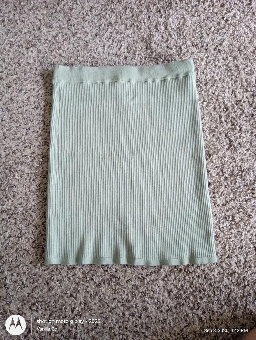 Aritzia Wilfred Reso High Waisted Knit Mini Skirt Ribbed Green Espace Medium - Picture 2 of 9